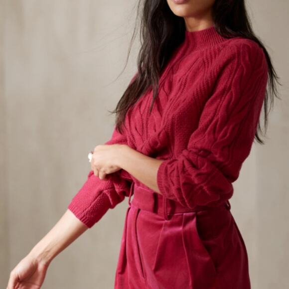 BANANA REPUBLIC Pura Merino Blend Sweater Bright Berry Mock Neck Women's M - Picture 1 of 9